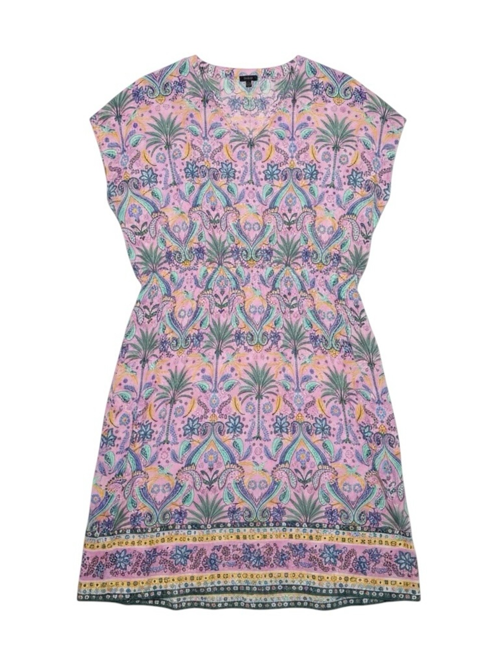 Talbots Plus Petite Voile Fit & Flare Dress Birds Palms Print 3XP Pink Midi